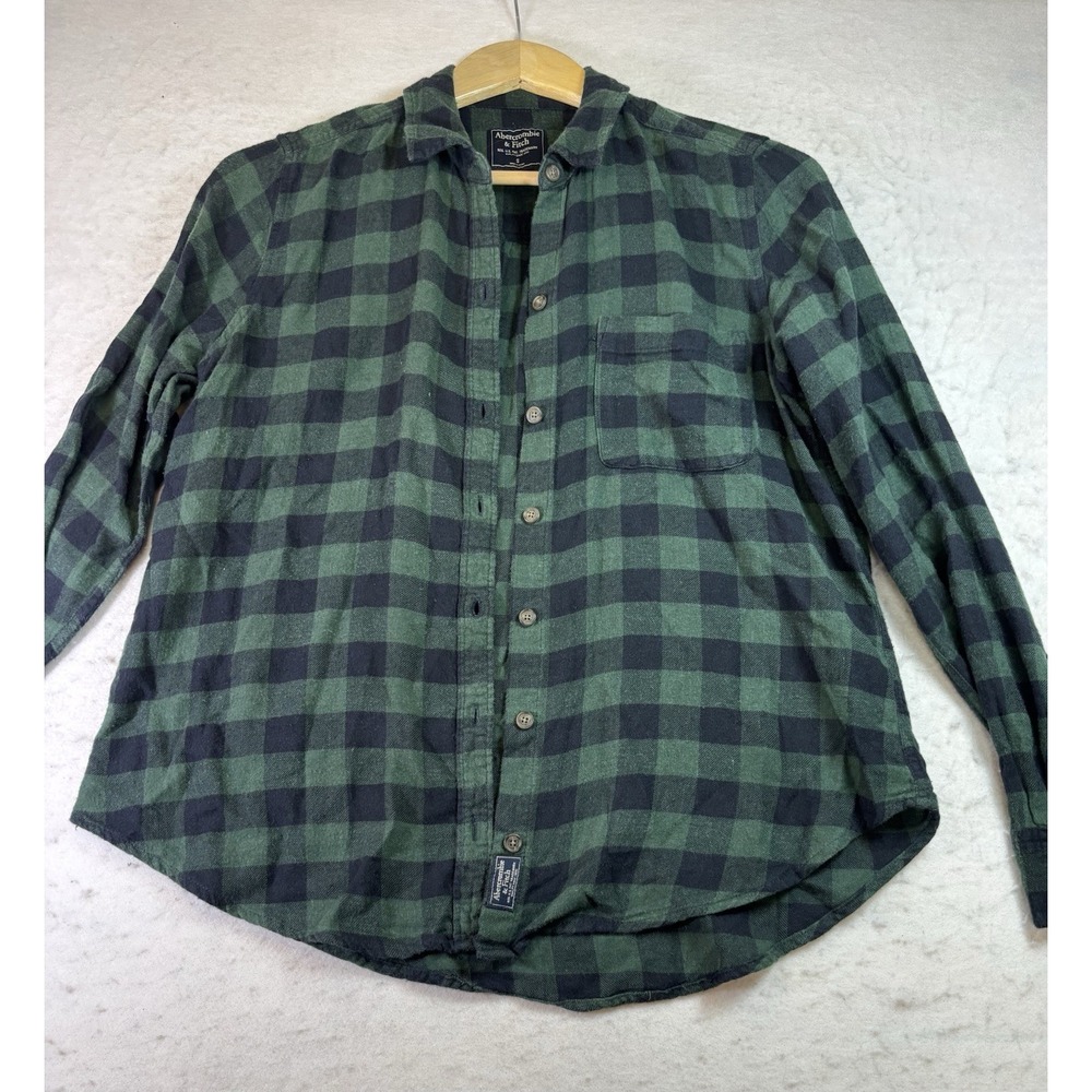 Abercrombie & Fitch Shirt Women Small Green Plaid Flannel Long Sleeve Button Up
